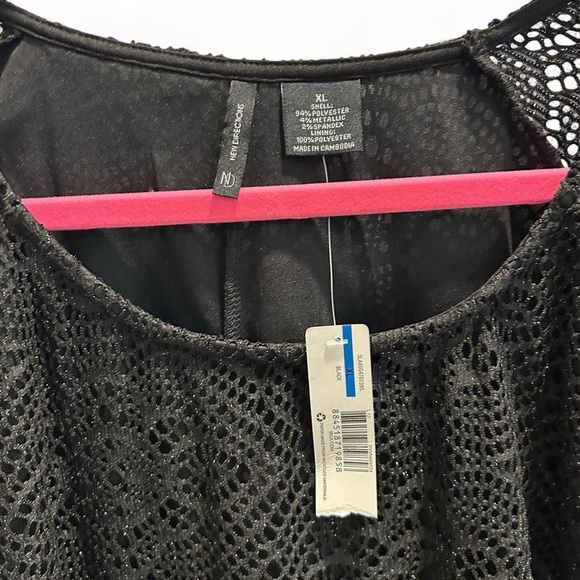 NWT- Black Metallic Lace Fringe Top – New Directions XL | Boho Festival Glam - Picture 8 of 8